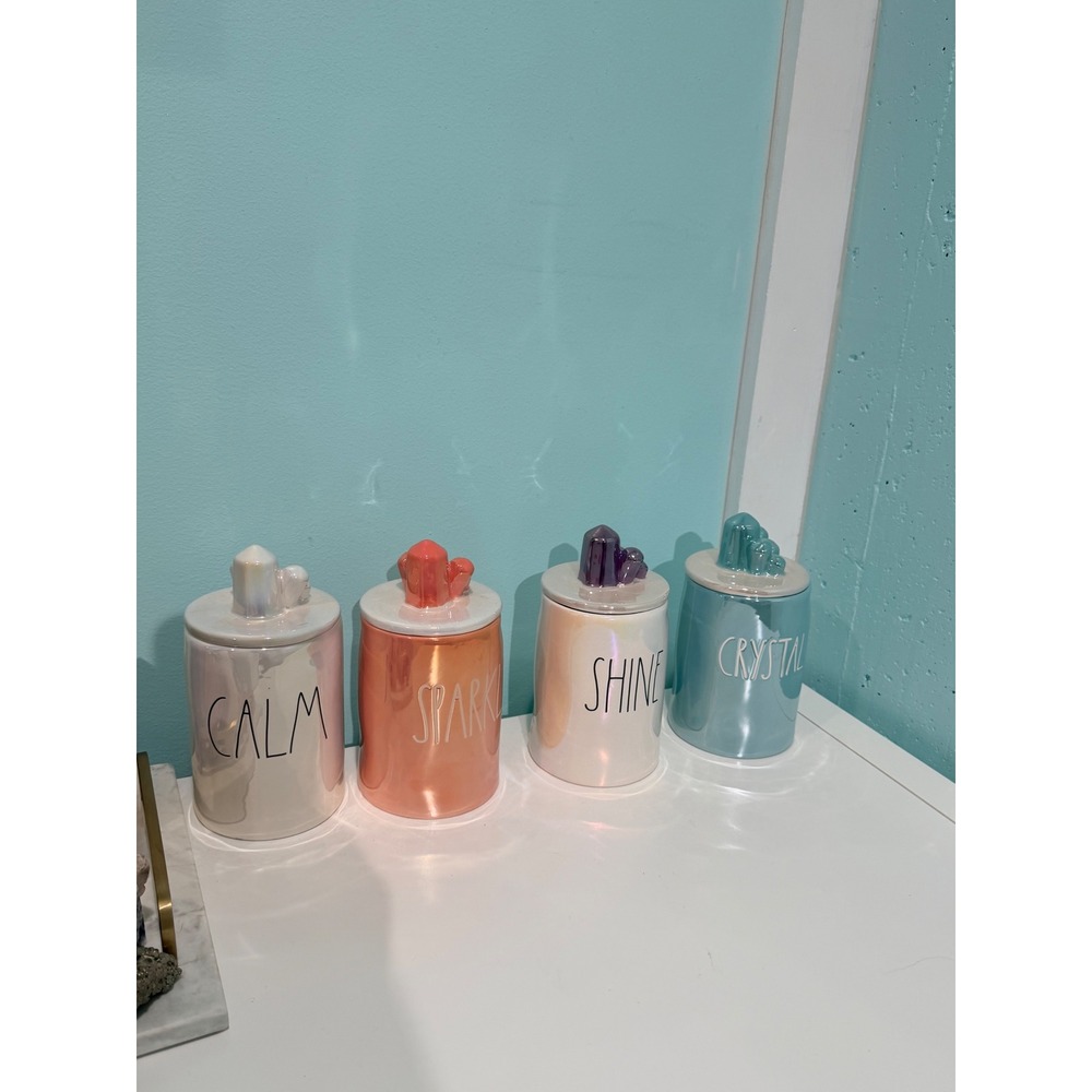 Rae Dunn DW Home Iridescent Crystal Candle Set Calm Sparkle Shine Crystal‎ 4pc